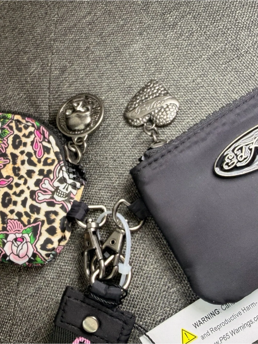 Ed Hardy Black and Pink Leopard Skull Wristlet Key & Card Holder